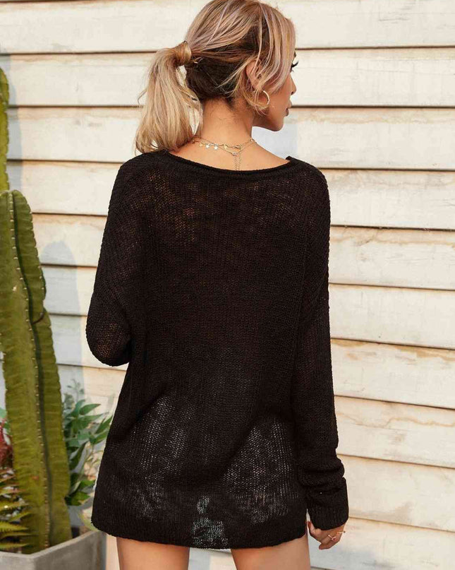 Notched Neck Slit Knit Top