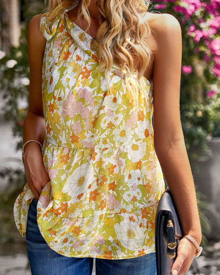 Printed One-Shoulder Tiered Top