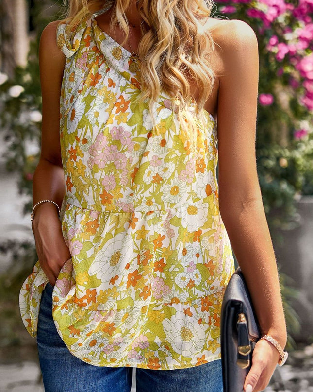 Printed One-Shoulder Tiered Top