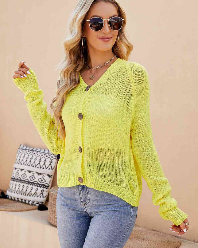 Button Up V-Neck Long Sleeve Cardigan