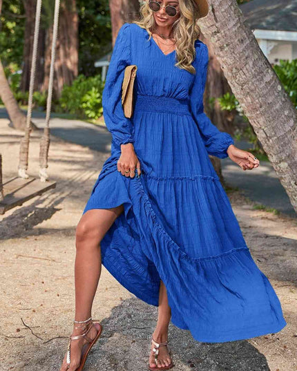 Smocked Waist V-Neck Maxi Dress