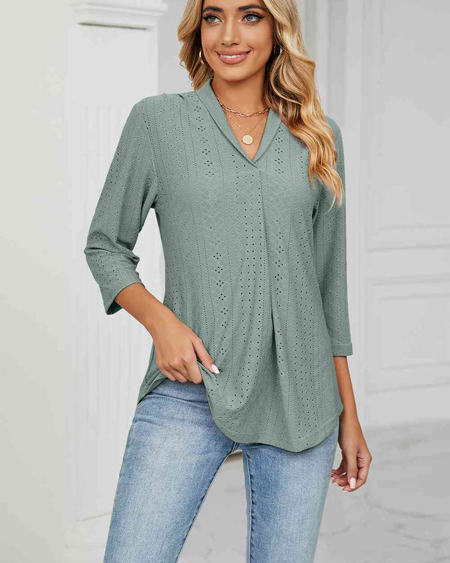 Eyelet Three-Quarter Sleeve Blouse