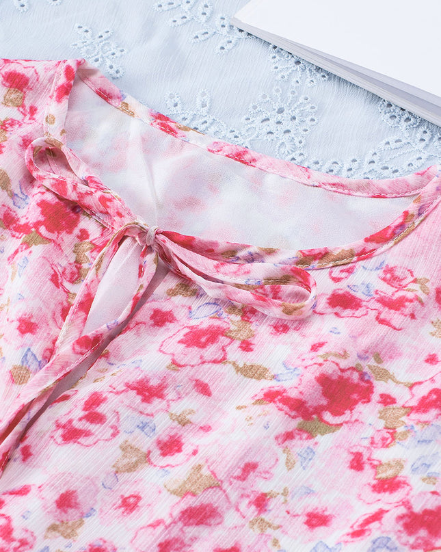Floral Tassel Tie Tiered Dress