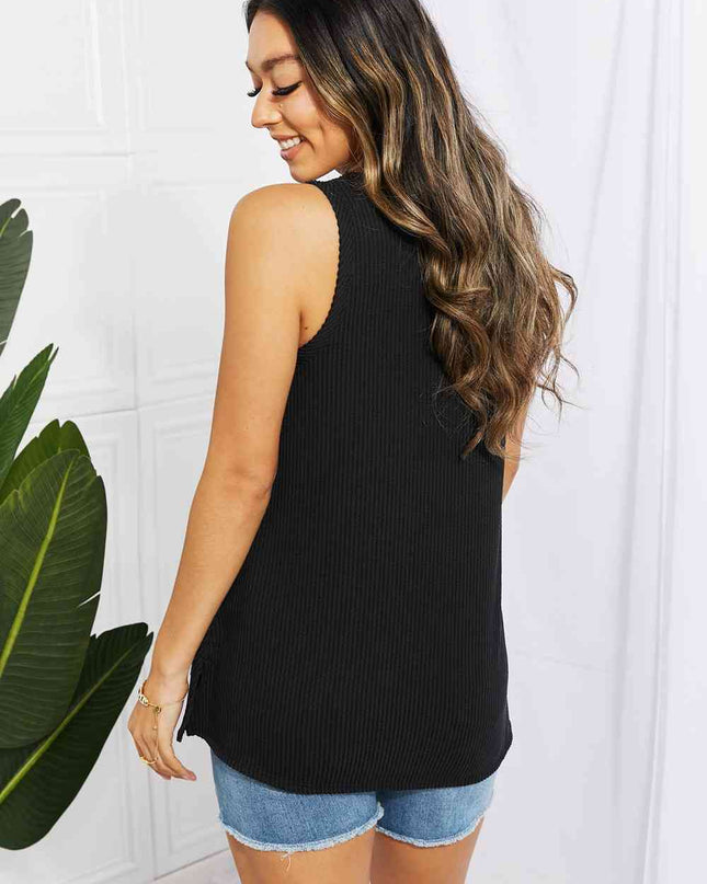 Blumin Apparel Chance of Sun Full Size Ribbed V-Neck Tank in Black