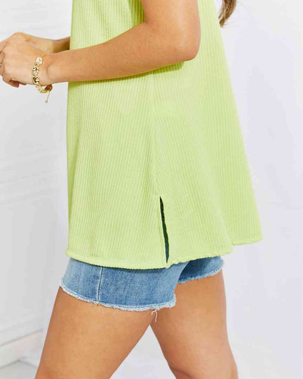 Blumin Apparel Chance of Sun Full Size Ribbed V-Neck Tank in Green