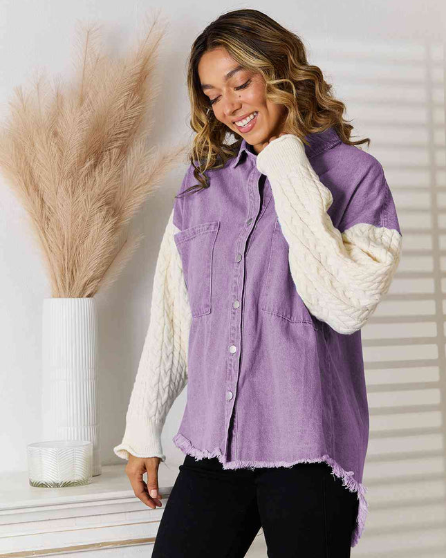 Raw Hem Contrast Button Up Jacket