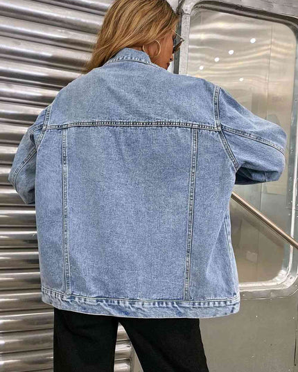 Collared Neck Dropped Shoulder Denim Jacket
