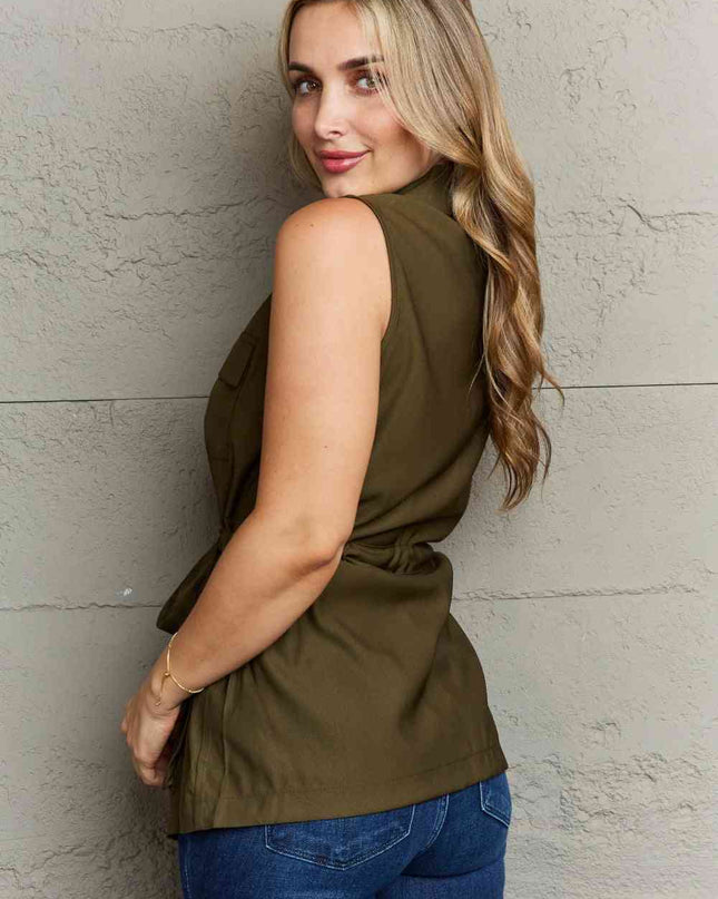 Ninexis Follow The Light Sleeveless Collared Button Down Top