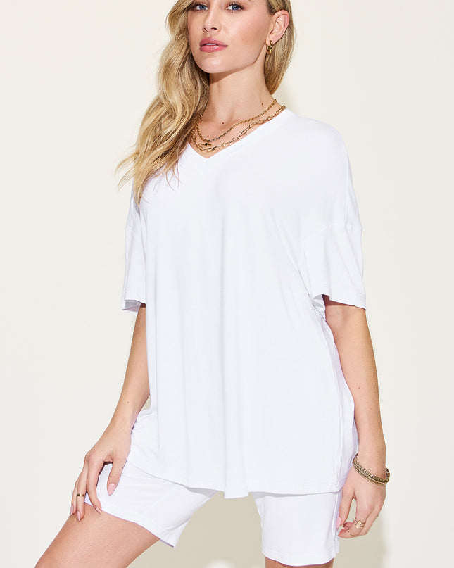 Basic Bae Full Size V-Neck Drop Shoulder Short Sleeve T-Shirt and Shorts Set