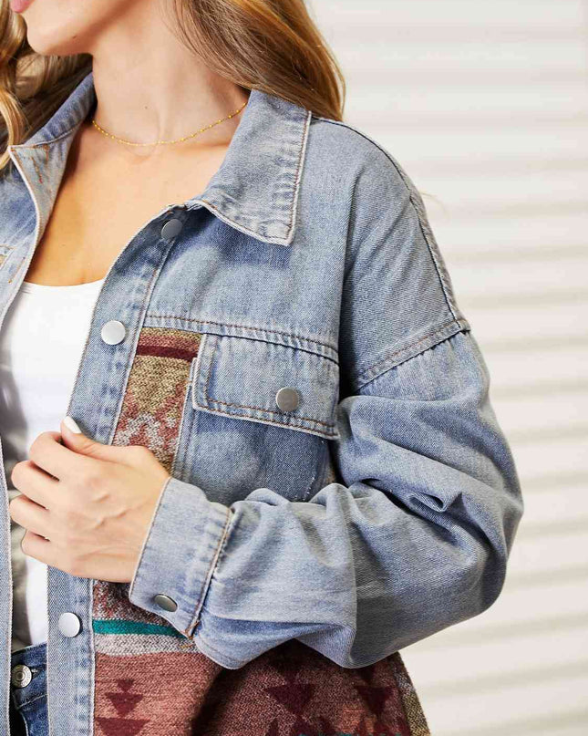 Collared Neck Dropped Shoulder Denim Jacket
