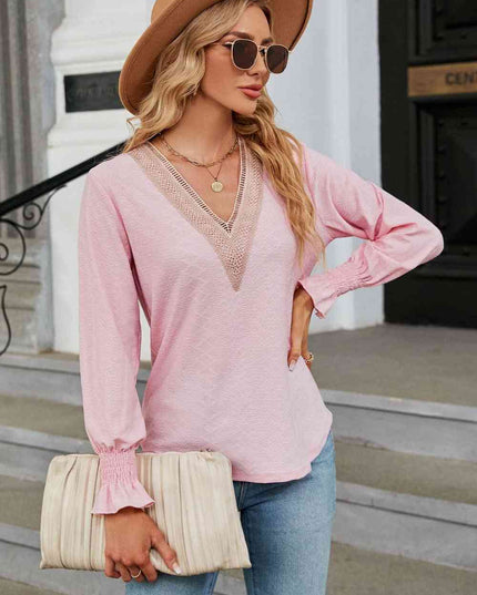 V-Neck Flounce Sleeve Blouse