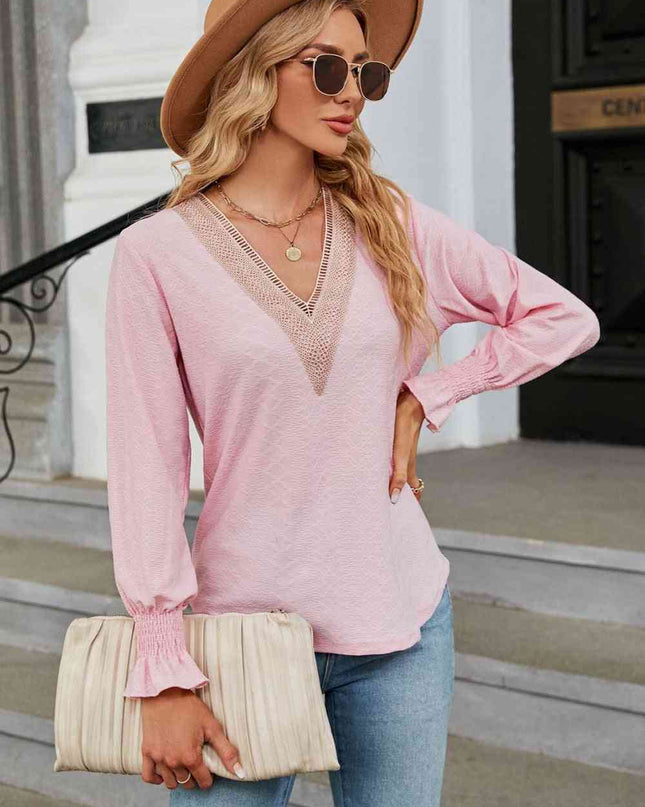 V-Neck Flounce Sleeve Blouse