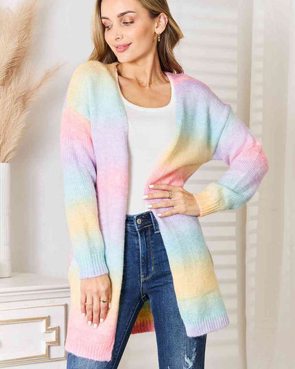 Woven Right Multicolored Gradient Open Front Longline Cardigan