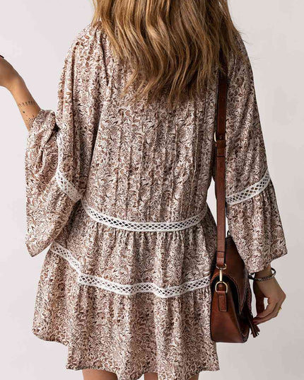 Floral Pleated Flare Sleeve Blouse