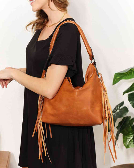 SHOMICO PU Leather Fringe Detail Shoulder Bag