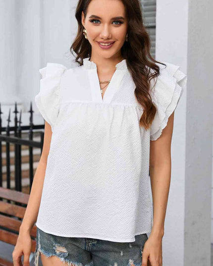 Notched Neck Butterfly Sleeve Blouse