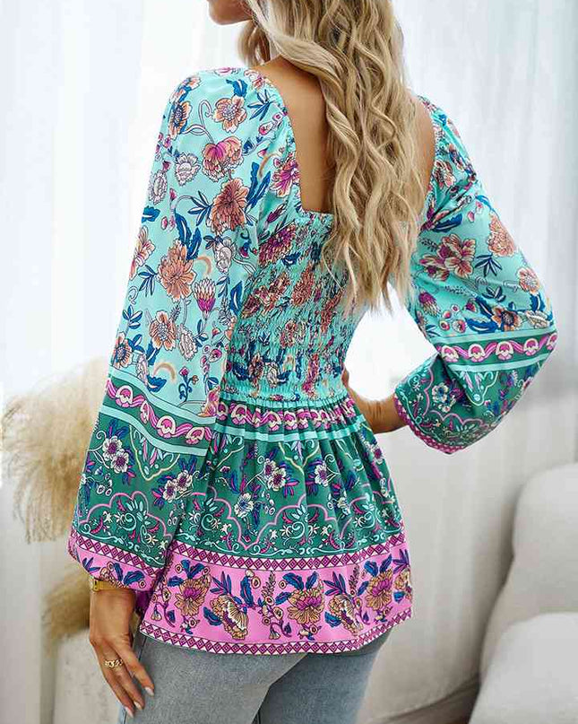 Square Neck Printed Blouse