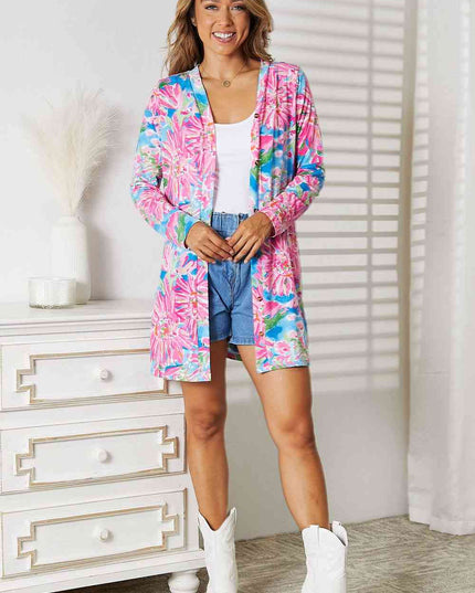 Double Take Floral Open Front Long Sleeve Cardigan