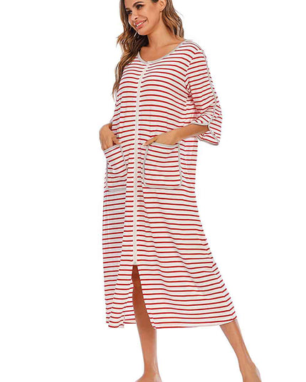 Round Neck Three-Quarter Sleeve Midi Night Dress