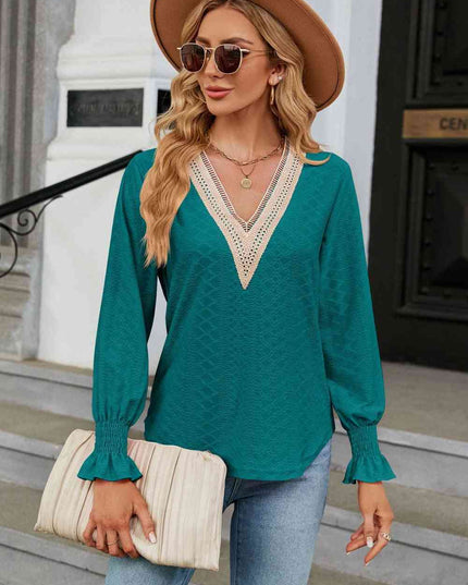 V-Neck Flounce Sleeve Blouse