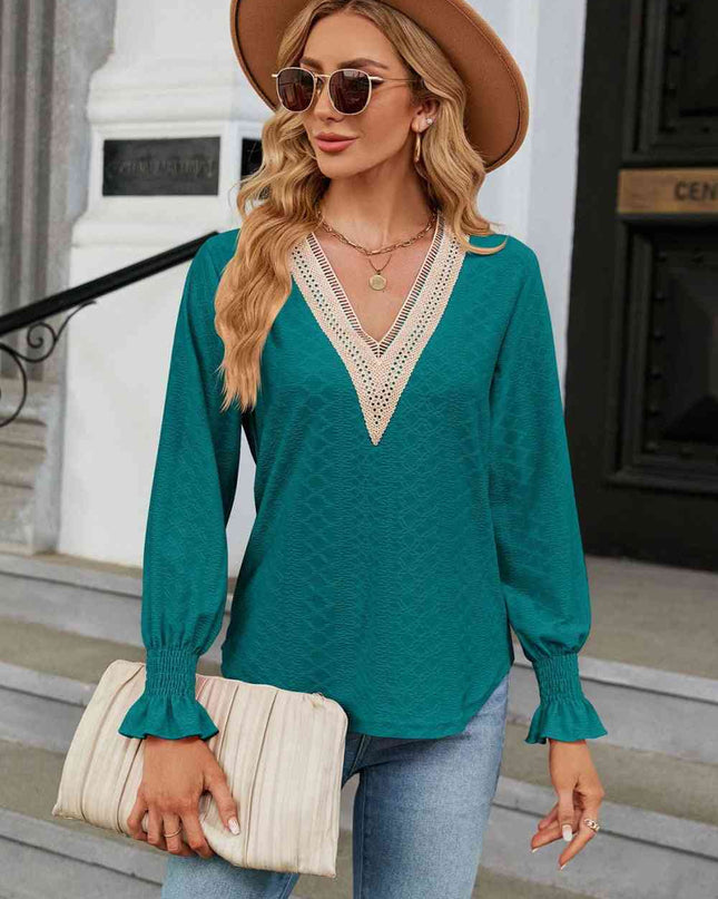 V-Neck Flounce Sleeve Blouse