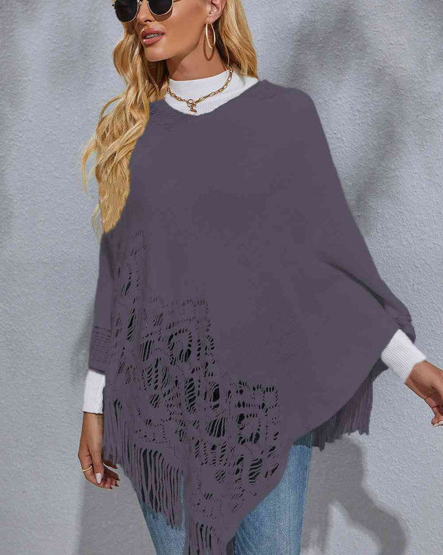 Round Neck Fringe Detail Poncho