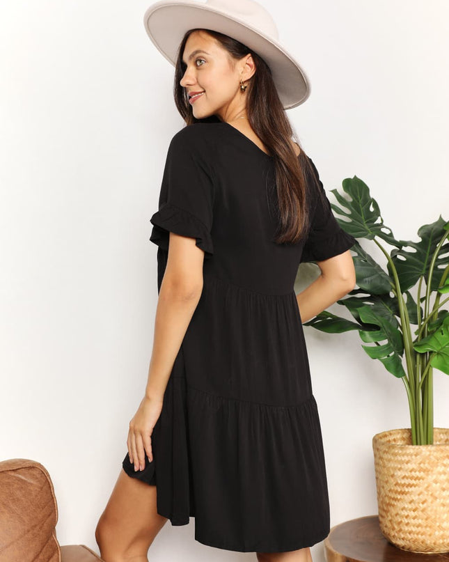 Double Take V-Neck Flounce Sleeve Tiered Dress