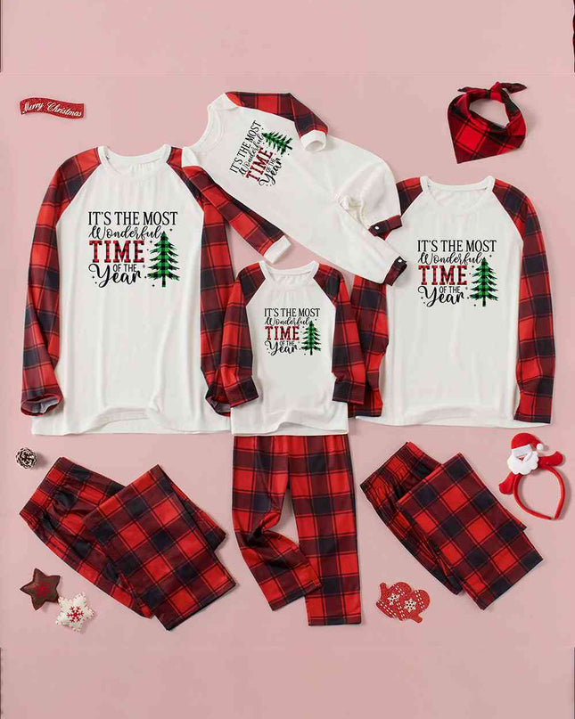 Slogan Graphic Top and Plaid Pants Set