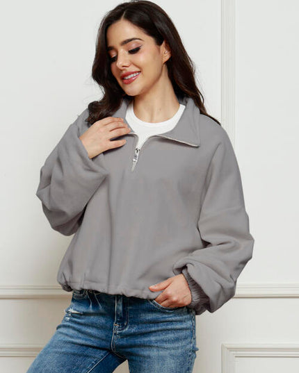 Half-Zip Collared Drop Shoulder Fleece Sweatshirt