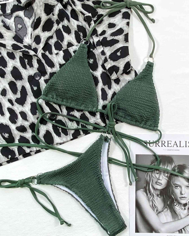 Textured Halter Neck Tie Side Bikini Set