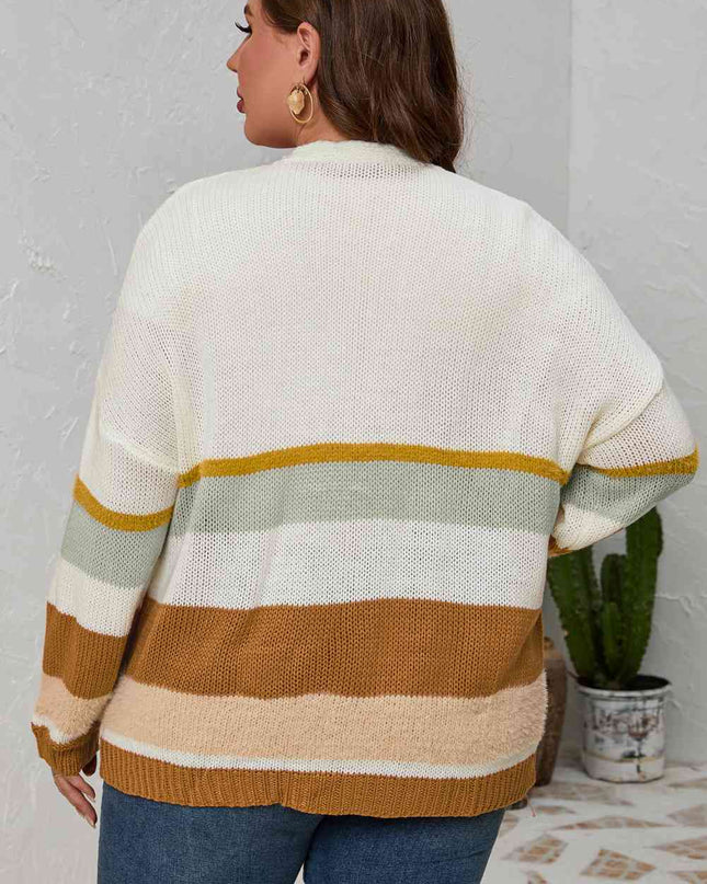 Plus Size Color Block Long Sleeve Cardigan