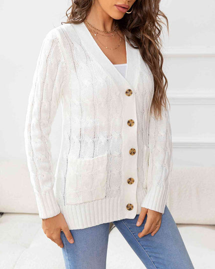 Button Down Cable-Knit Cardigan