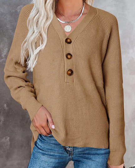 Half Button Long Sleeve Knit Top