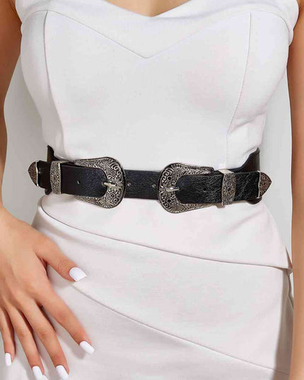 Double Buckle PU Leather Belt