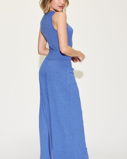 Basic Bae Full Size Ribbed Tank and Wide Leg Pants Set