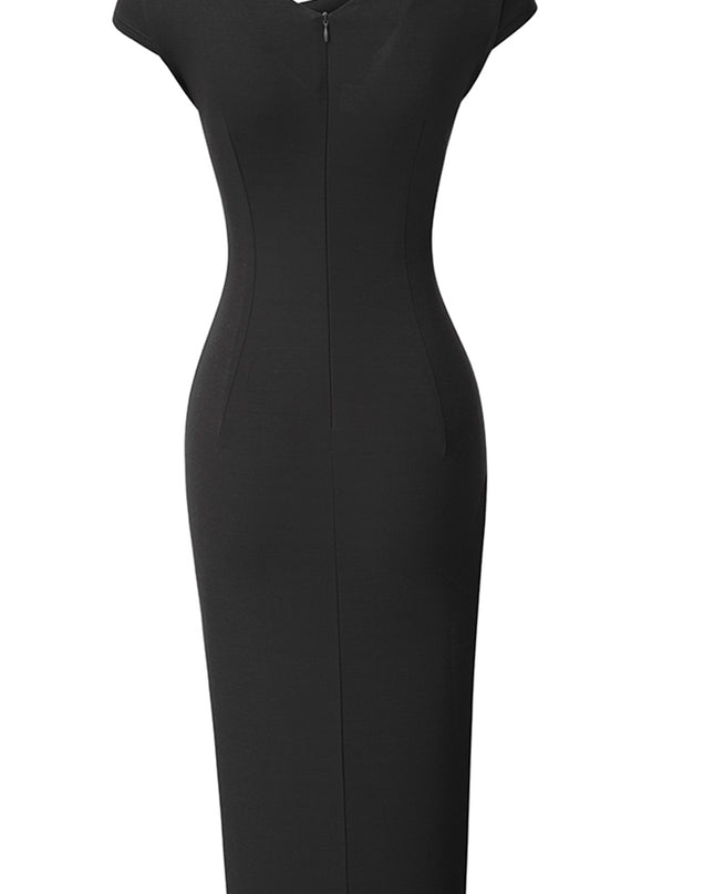 Asymmetrical Neck Short Sleeve Slit Dress