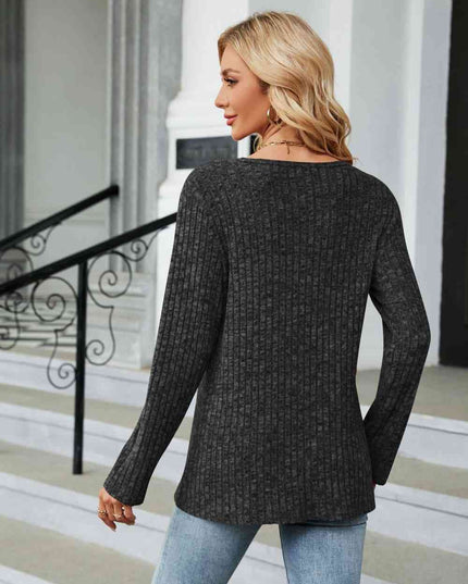 Buttoned Long Sleeve Slit Top