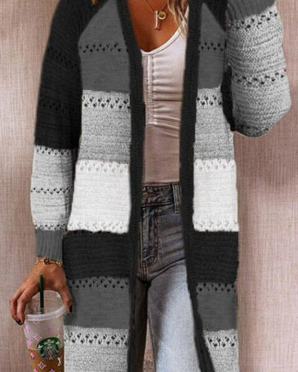 Color Block Open Front Openwork Cardigan