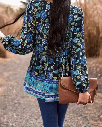 Tassel Tie Long Sleeve Peplum Blouse