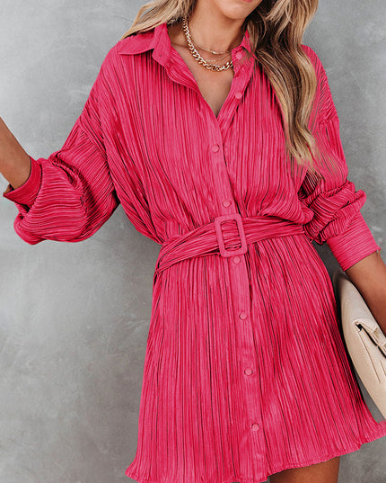Tie Waist Button-Down Long Sleeve Dress