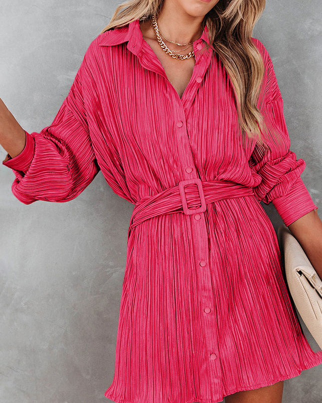 Tie Waist Button-Down Long Sleeve Dress