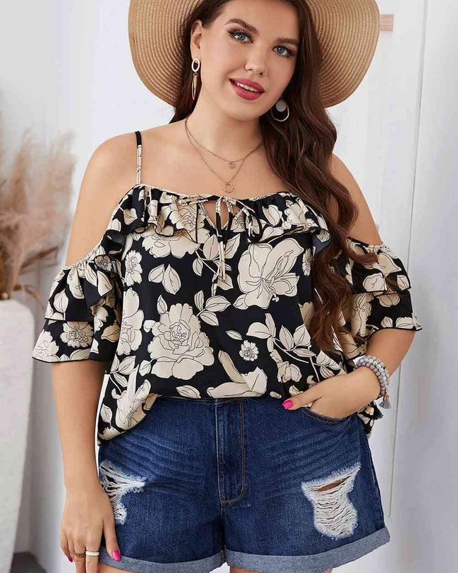 Plus Size Floral Spaghetti Strap Blouse