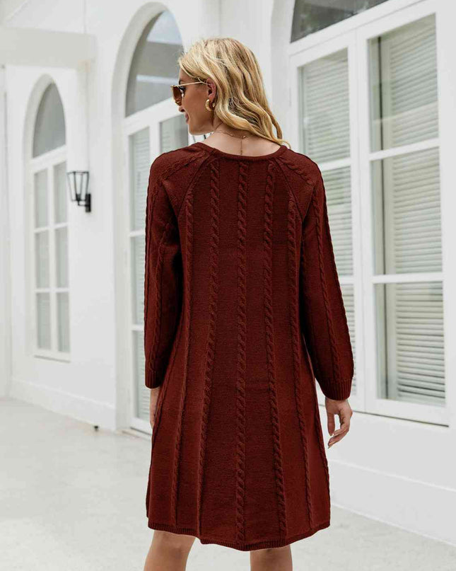 Cable-Knit Long Sleeve Sweater Dress