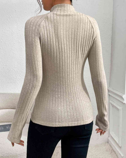 Cutout Mock Neck Long Sleeve Blouses