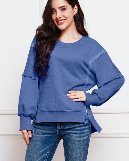 Exposed Seam High-Low Slit Sweatshirt