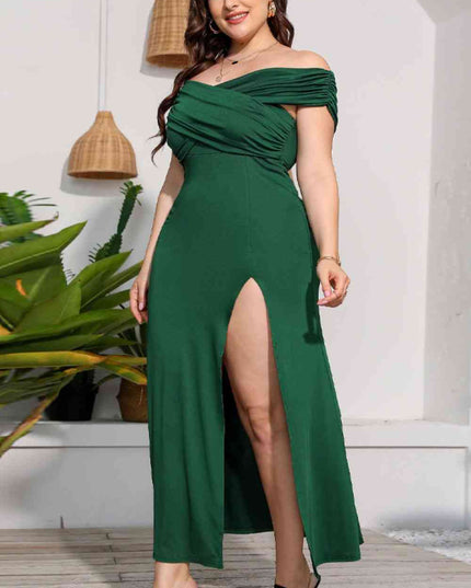 Plus Size Crossover Off-Shoulder Split Dress