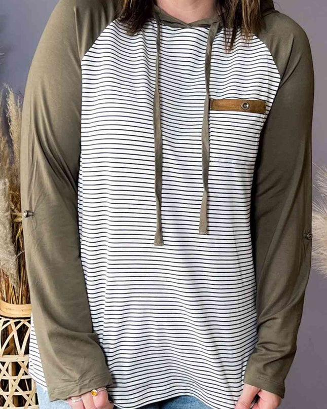 Plus Size Striped Long Sleeve Hoodie