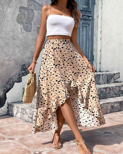 Printed High Waist Ruffled Skirt