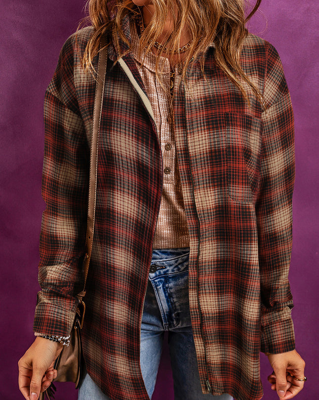 Plaid Zip-Up Collared Jacket