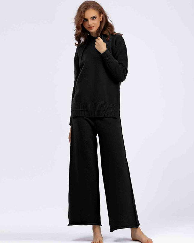 Long Sleeve Hooded Sweater and Knit Pants Set